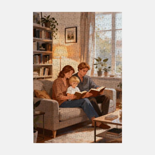 Cozy Family Reading Custom Photo Jigsaw Puzzle for Family Gifts