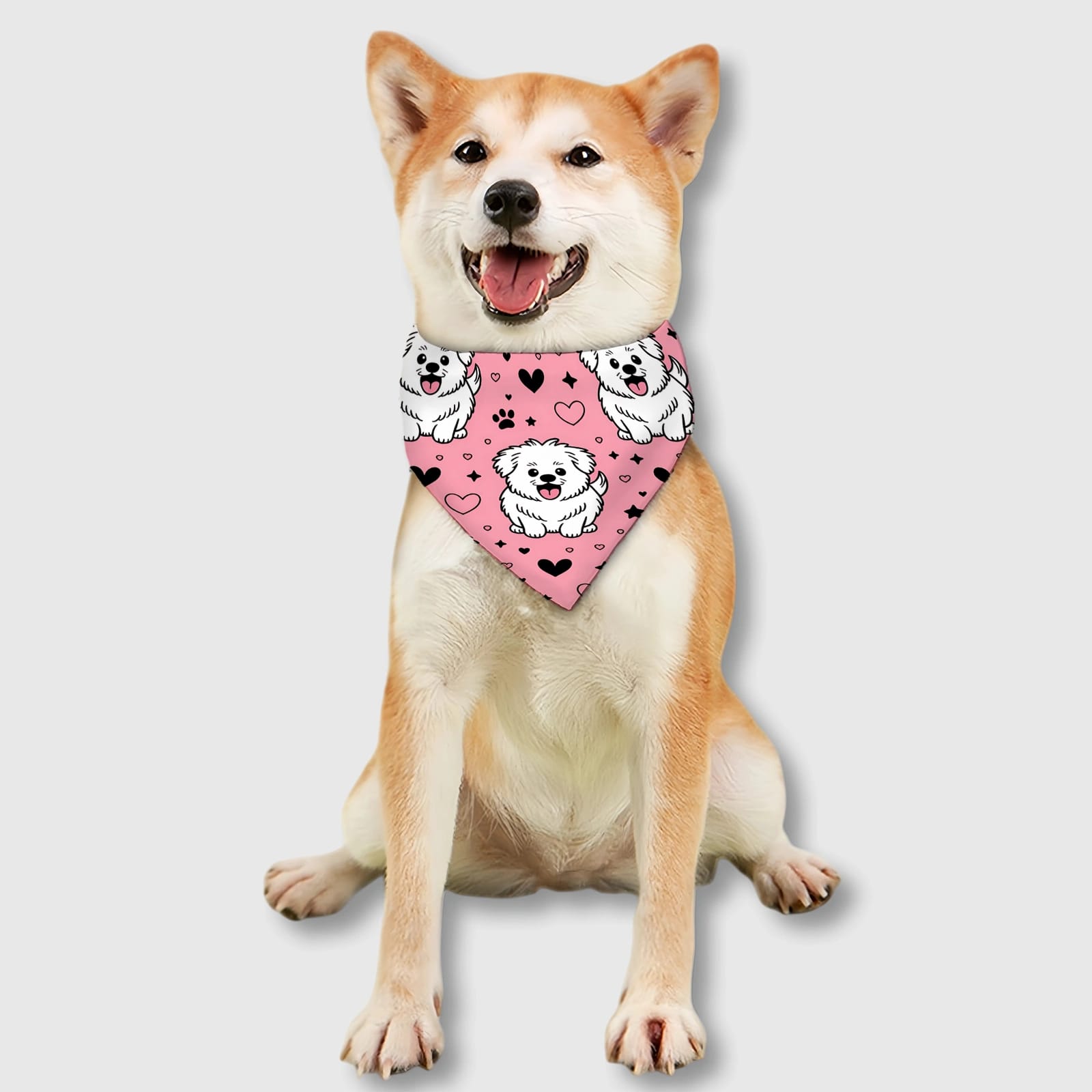 Fluffy White Dog Print Dog Bandana for Pet Lovers Valentine Gifts