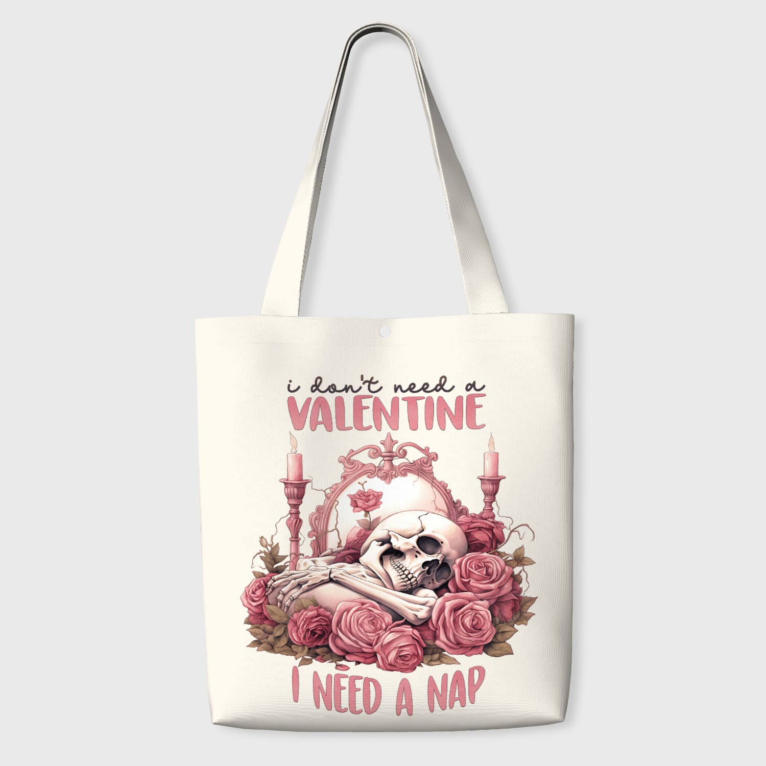 Funny Skull Rose Quote Tote Bag for Anti Valentine Daily Use