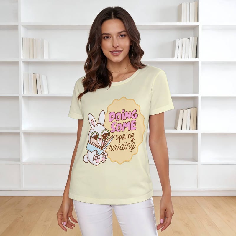 Cute Reading Bunny Women's T-Shirt for Book Lovers Easter Gift