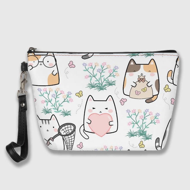 Cute Cat Print Cosmetic Wristlet Pouch for Cat Lovers Daily Use