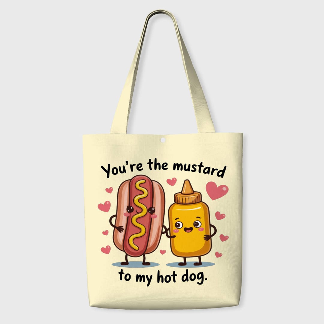 Funny Hot Dog Mustard Pun Tote Bag for Couples Valentine Gift - 1