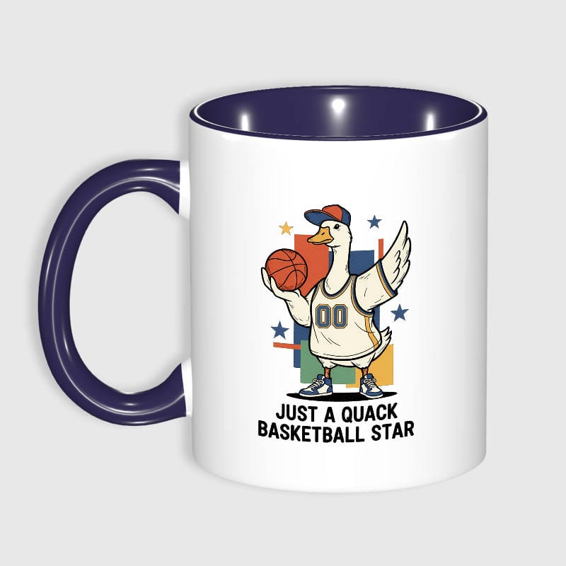 Funny Basketball Duck 11oz Blue Accent Mug for Sports Fans