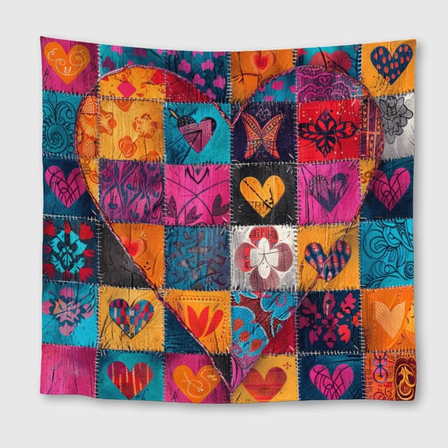 Boho Patchwork Heart Square Towel for Valentine's Day Gift