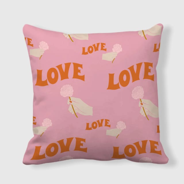 Pink Retro LOVE Floral Throw Pillow for Her Valentine's Gift