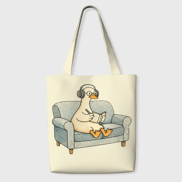 Cute Study Duck Polyester Tote Bag for Students Back to School
