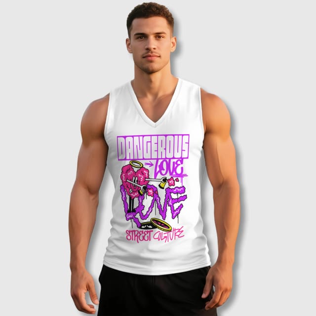 Dangerous Love Graffiti V-Neck Tank Top for Gym Men Summer Wear