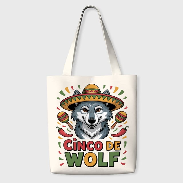 Funny Cinco De Wolf Tote Bag for Wolf Lovers Fiesta Gift