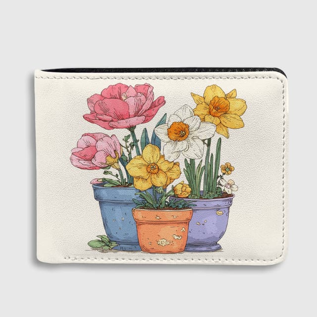 Vintage Potted Floral Slim Bifold Wallet for Plant Lover Gift