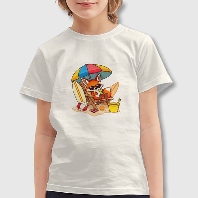 Cute Beach Fox Kids T-Shirt for Boys Girls Summer Wear