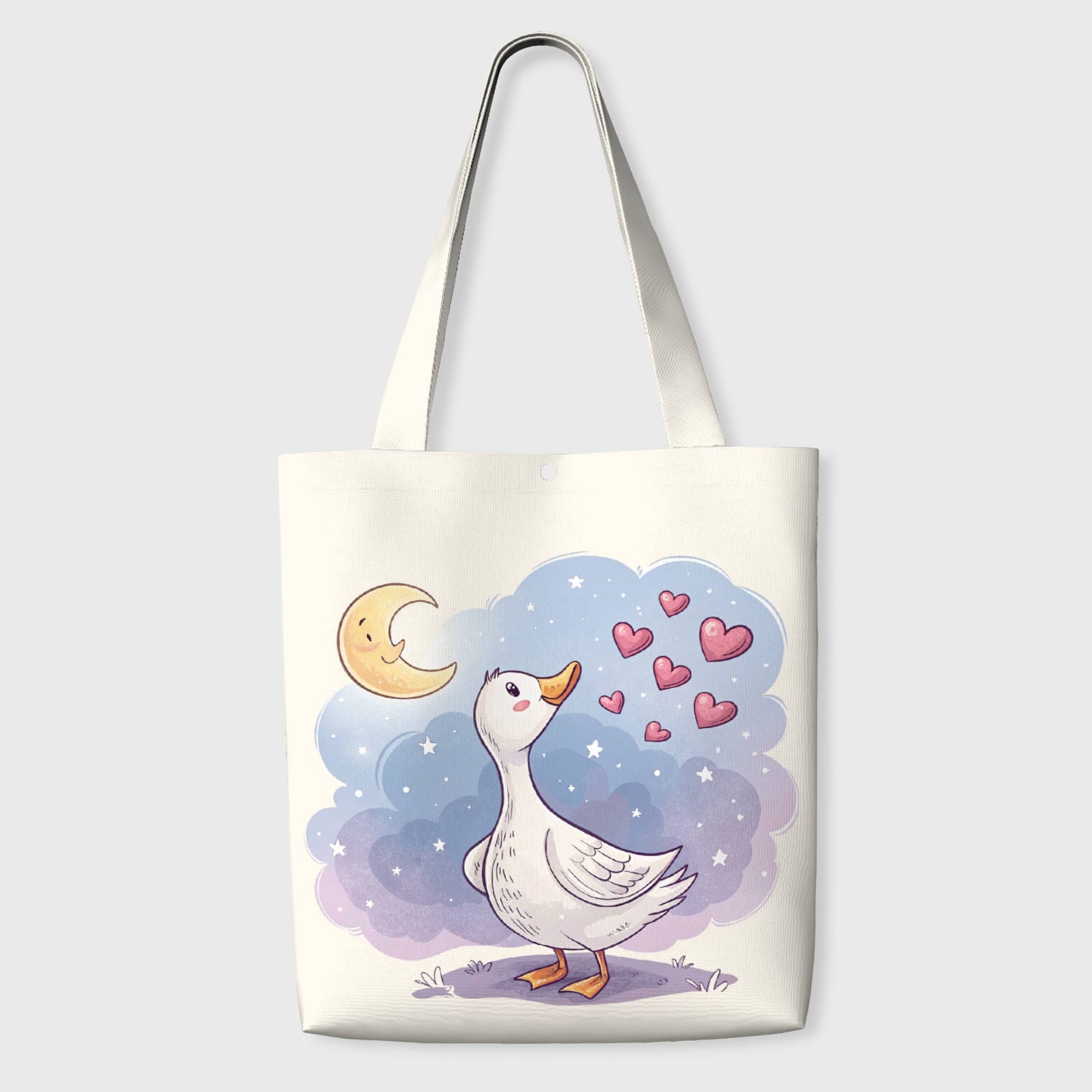 Cute Heart Moon Duck Tote Bag for Duck Lovers Valentine Gift