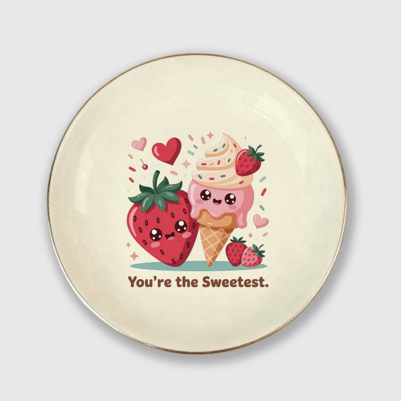Cute Strawberry Ice Cream Ceramic Jewelry Tray for Her Valentine Gift - 1