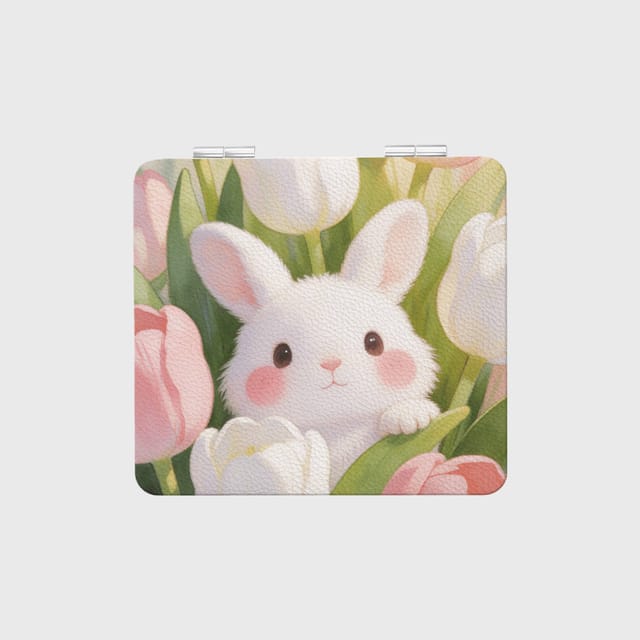 Cute Tulip Bunny Pocket Makeup Mirror for Girls Daily Use
