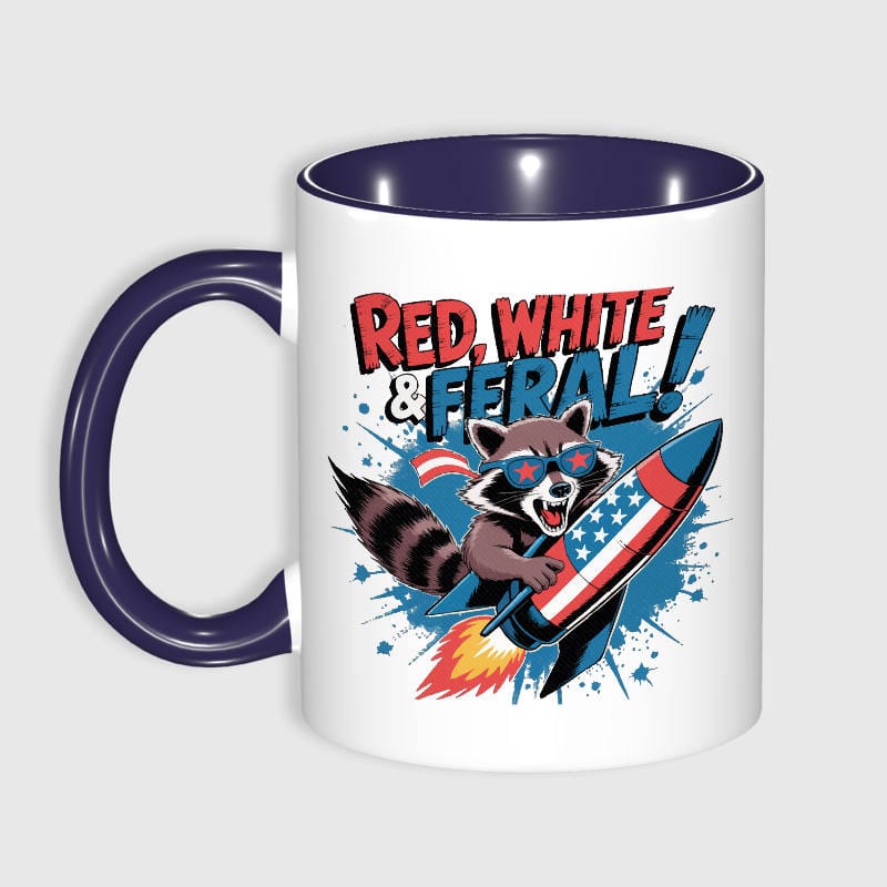 Funny Patriotic Raccoon Blue Accent Coffee Mug for 4th of July Gifts