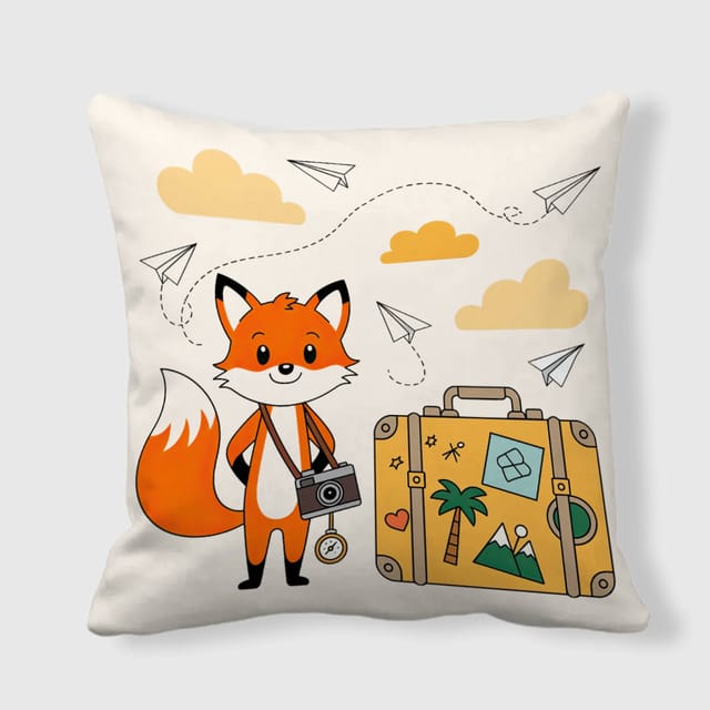 Cute Travel Fox Throw Pillow for Fox Lovers Home Decor Gift