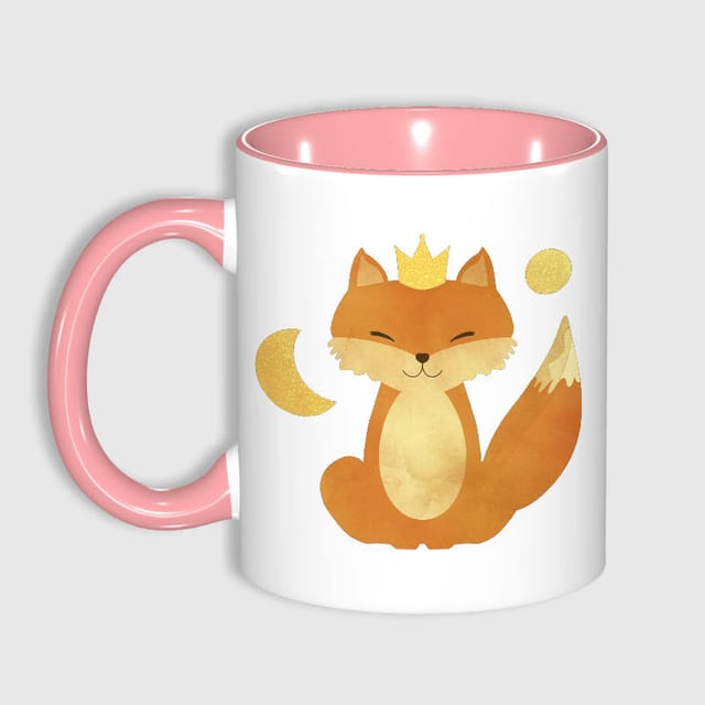 Cute Crowned Fox Pink Accent Mug for Fox Lovers Birthday Gift