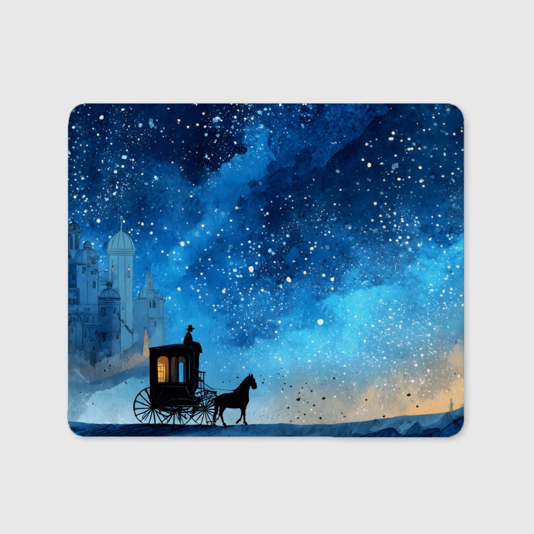Starry Night Horse Carriage Mouse Pad for Office & Gifting - 1