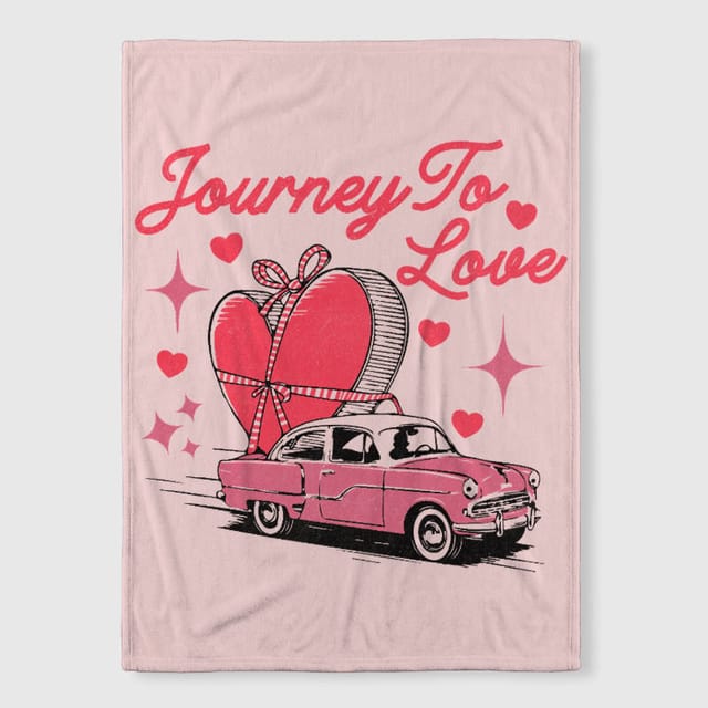 Retro Pink Heart Car Fleece Blanket for Couples Valentine Gift