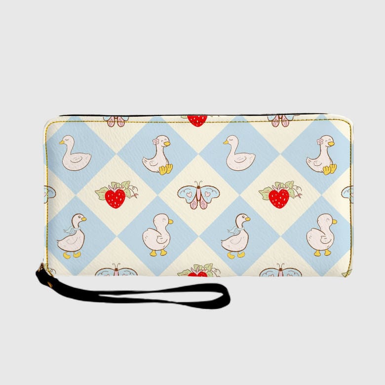 Checkered Duck Strawberry Wristlet for Duck Lovers Daily Use