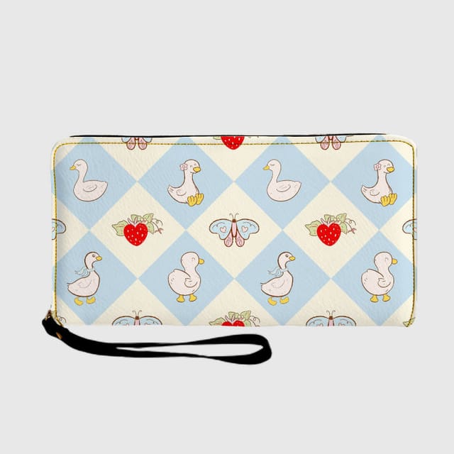 Checkered Duck Strawberry Wristlet for Duck Lovers Daily Use