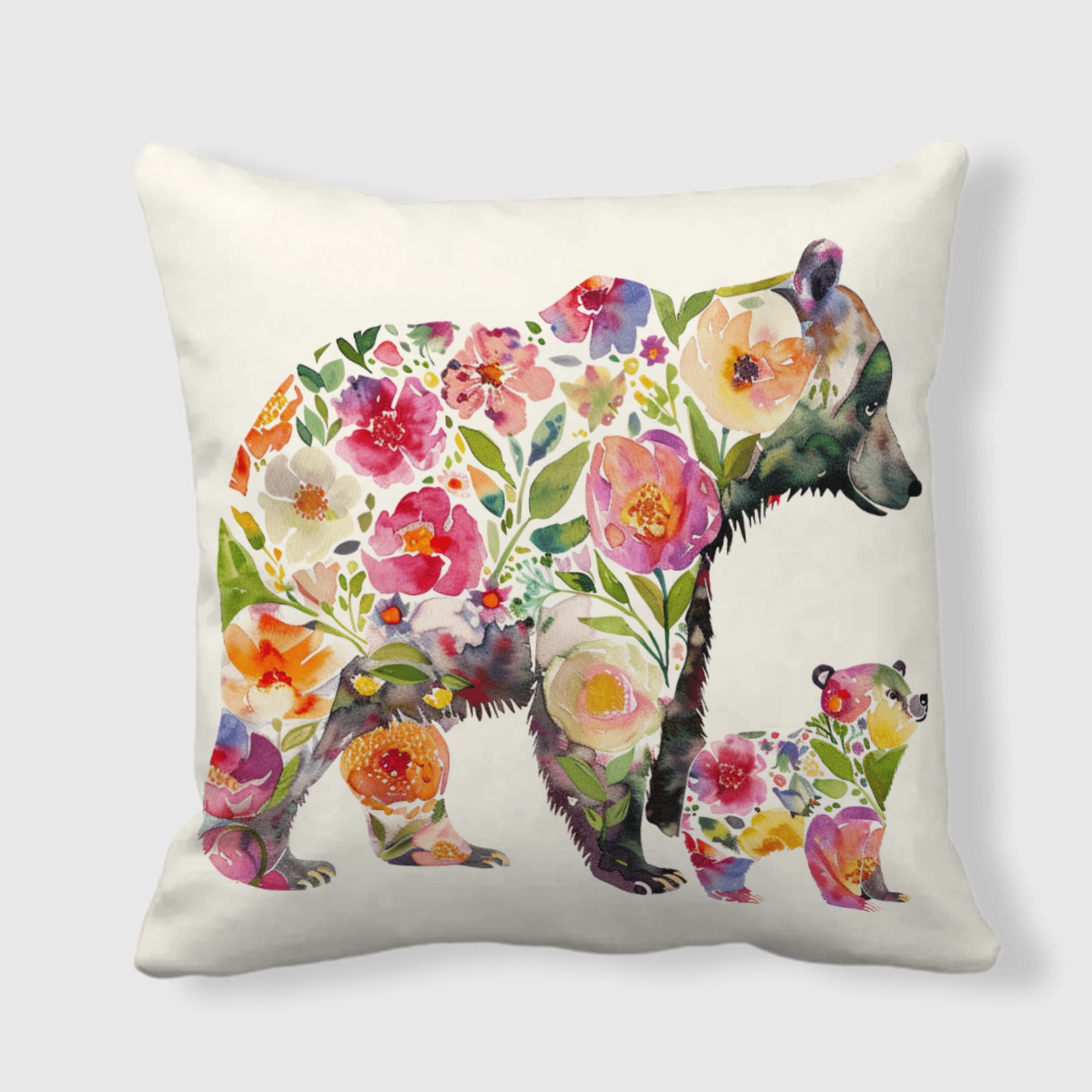 Floral Mama & Baby Bear Throw Pillow for Mom Gift