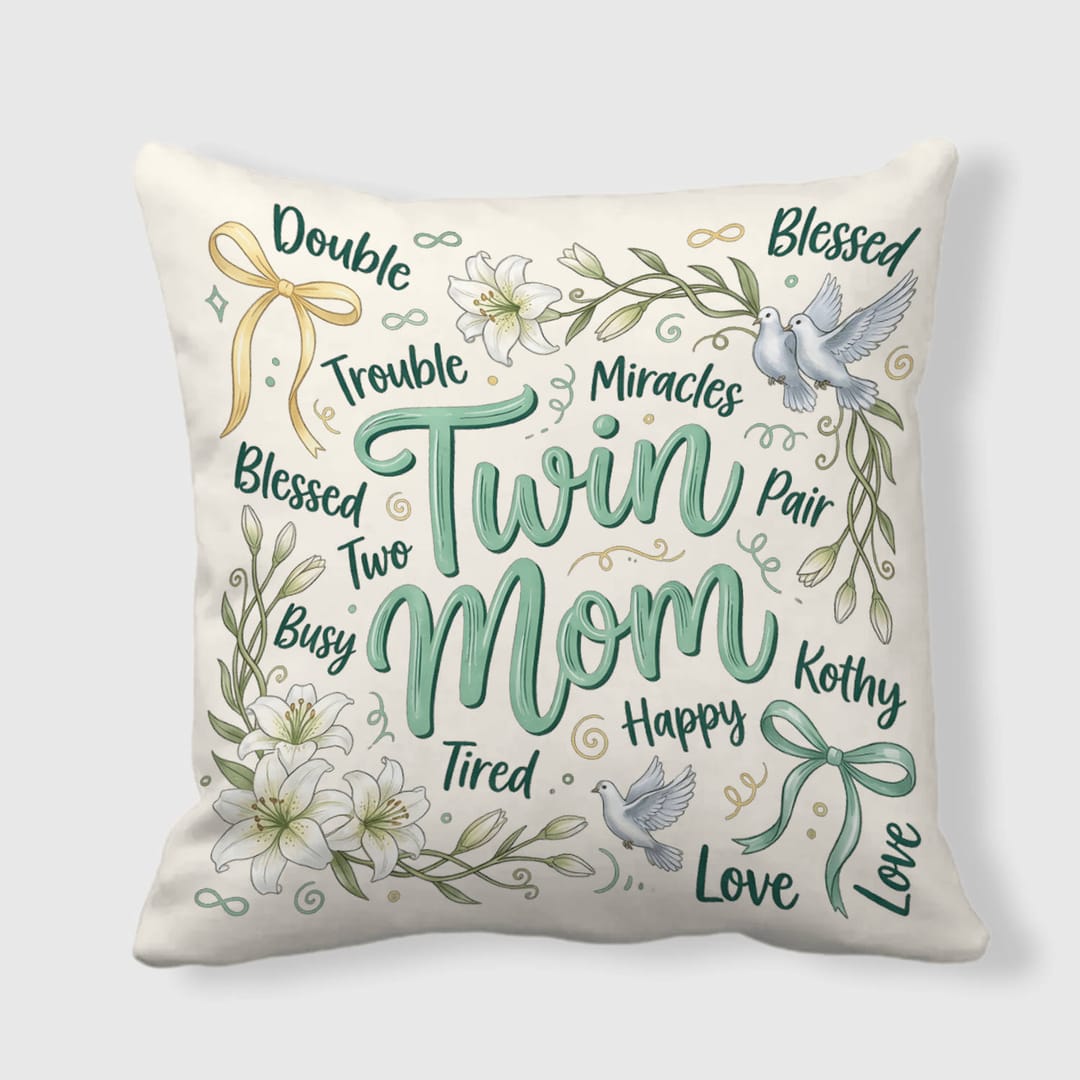 Twin Mom Floral Throw Pillow for Mothers Day Gift - 1