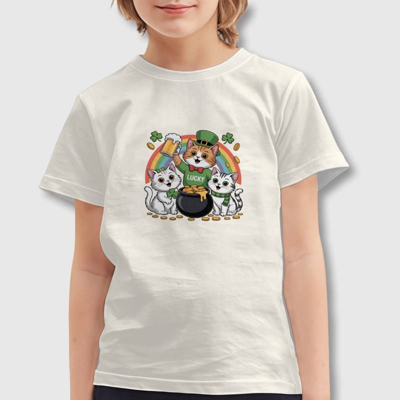 Lucky St Patrick's Cat Kids T-Shirt For Boys Girls Holiday Gift