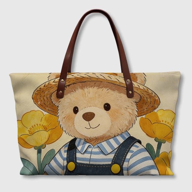Cute Floral Teddy Bear Tote Bag for Pet Lovers Daily Use