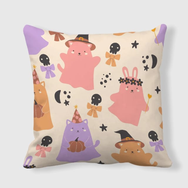 Cute Halloween Ghost Animal Square Throw Pillow for Pet Lovers