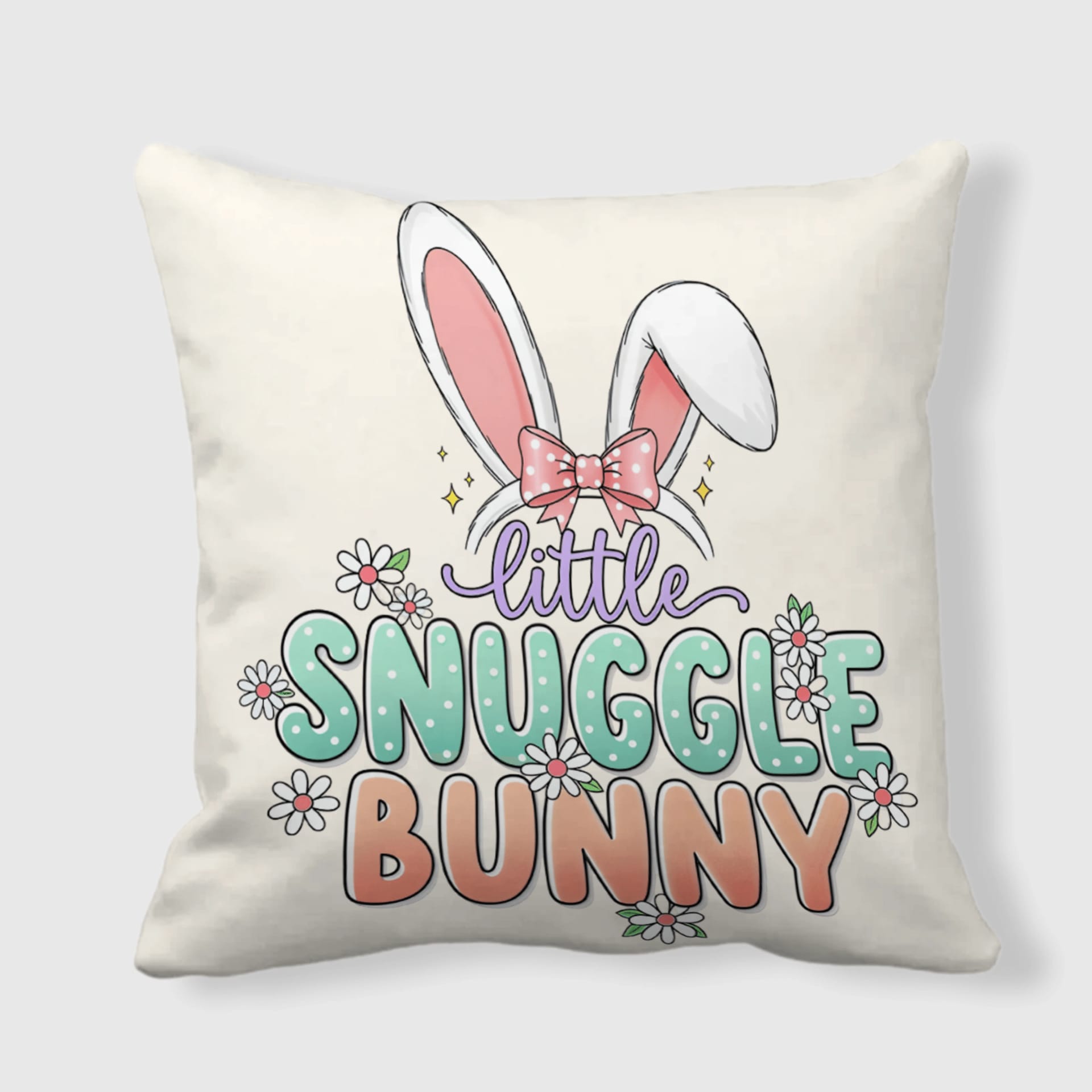Little Snuggle Bunny Square Throw Pillow for Easter