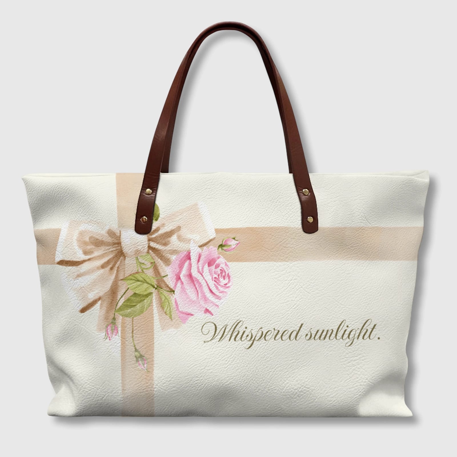 Pink Rose Bow PU Leather Tote Bag for Her Daily Use