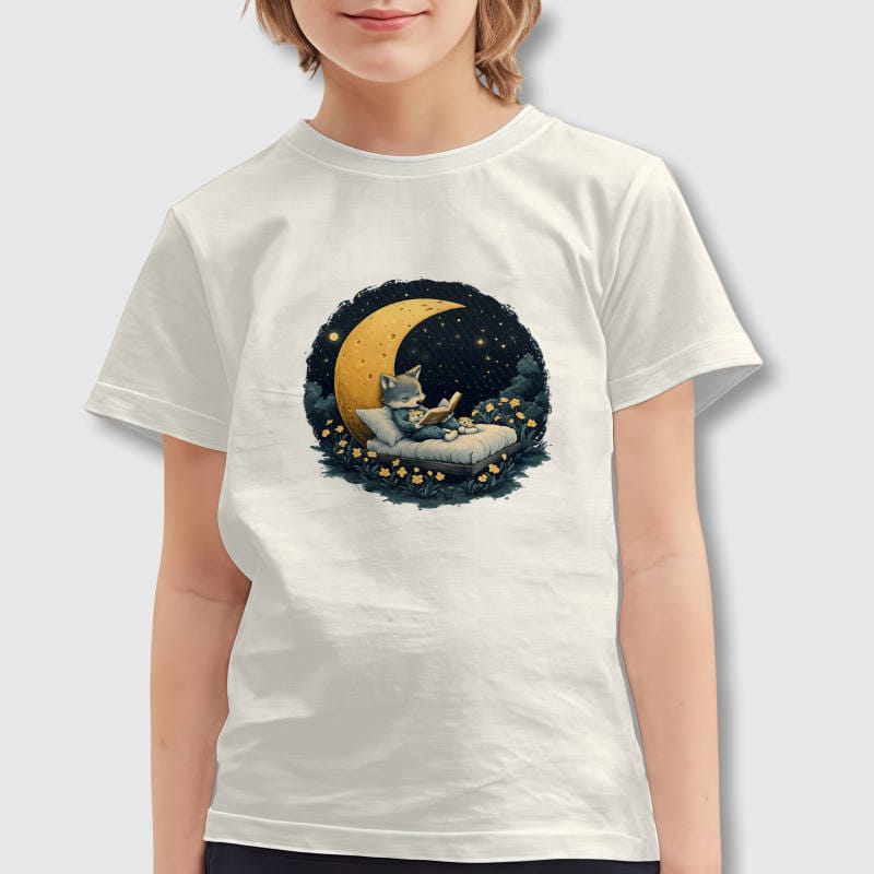 Cute Moon Wolf Kids T-Shirt for Kids Birthday Gift