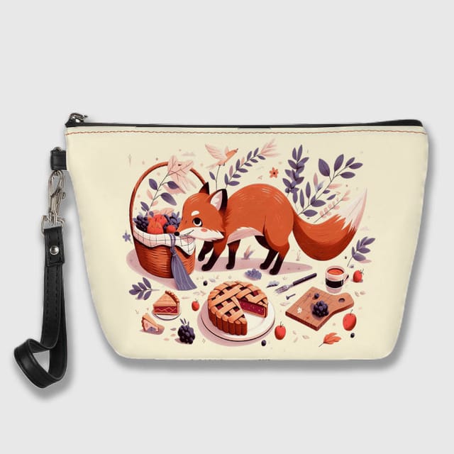 Cute Picnic Fox Cosmetic Bag for Fox Lovers Daily Travel Use