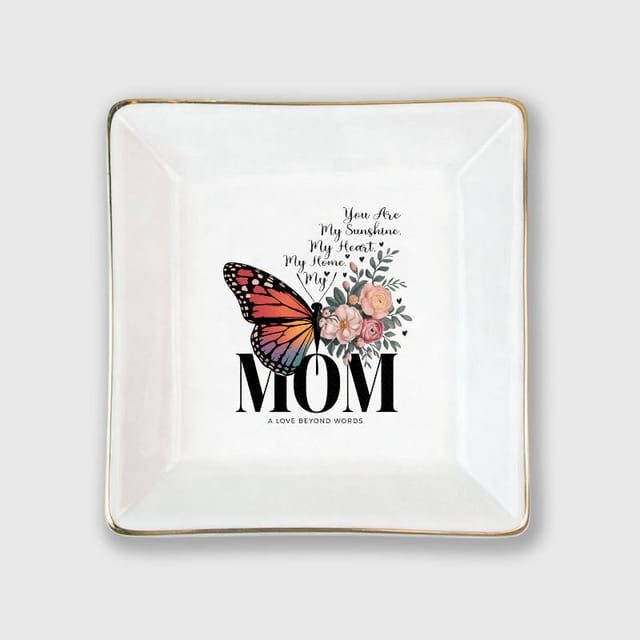 Floral Butterfly Ceramic Jewelry Tray for Mom Mother's Day Gift