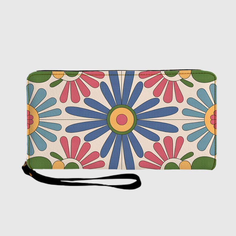 Retro Floral Long Zip Wristlet Wallet for Her Daily Use