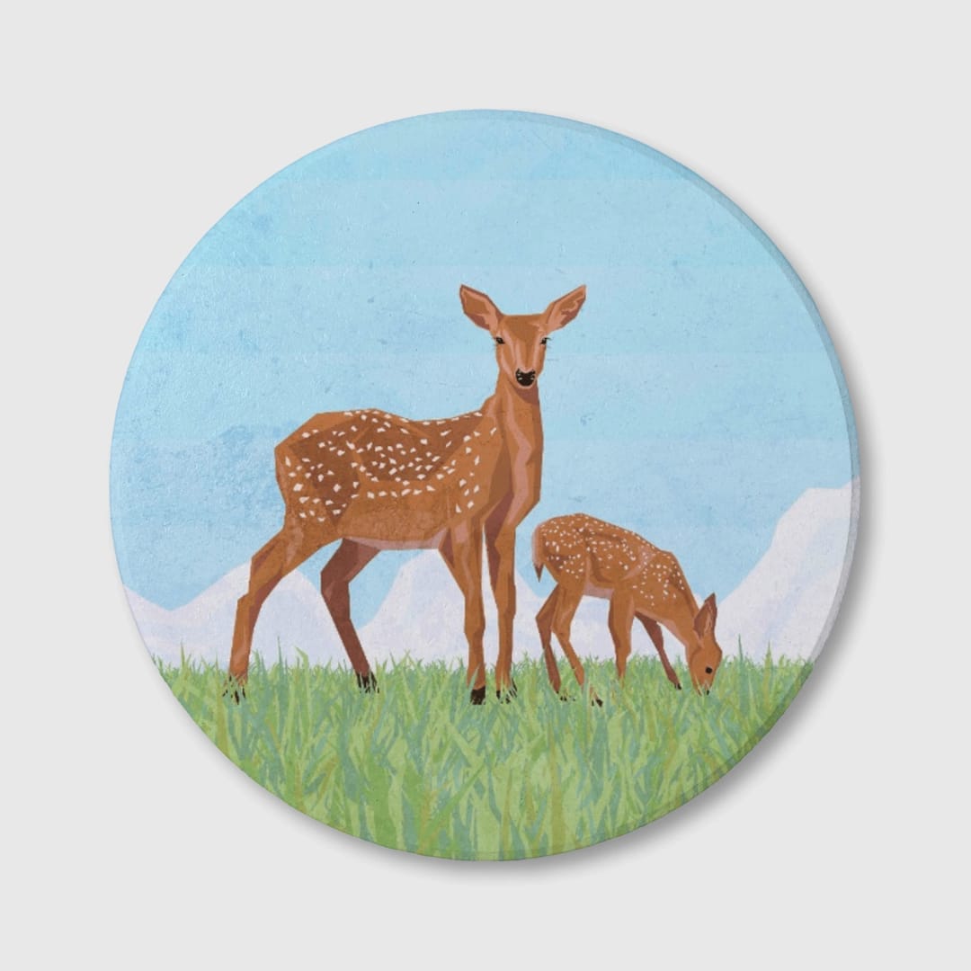 Fawns in the High Grass Personalized Ceramic Coaster - 1