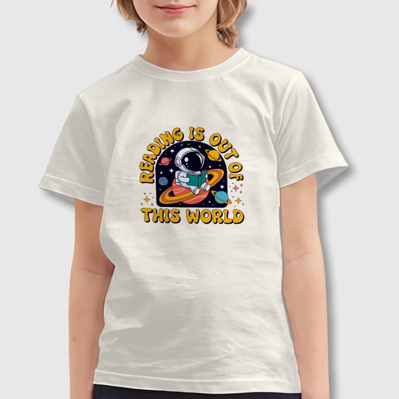 Astronaut Reading Kids T-Shirt for Back to School