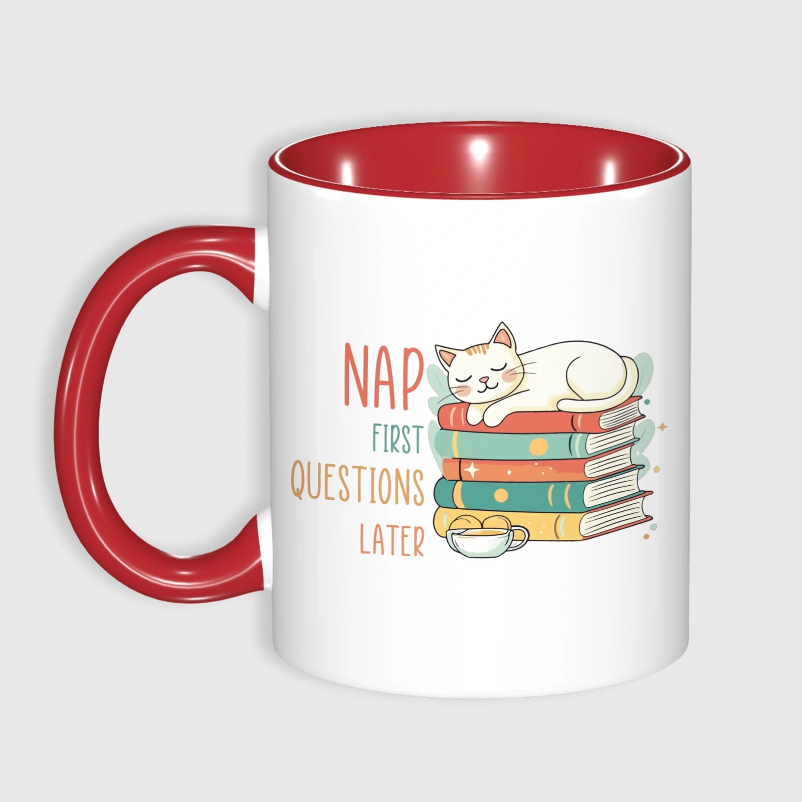 Funny Nap Cat Quote Red Accent Mug for Cat Lovers