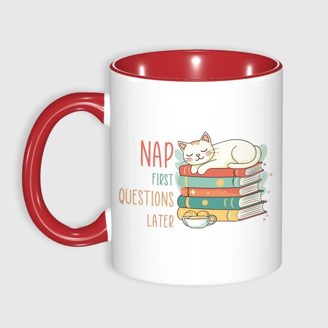 Funny Nap Cat Quote Red Accent Mug for Cat Lovers
