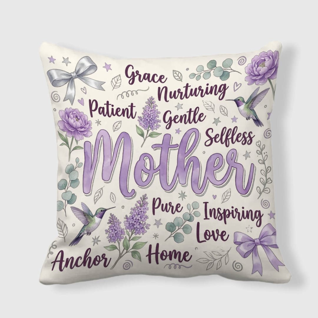 Purple Floral Hummingbird Throw Pillow for Mom Mother's Day Gift - 1