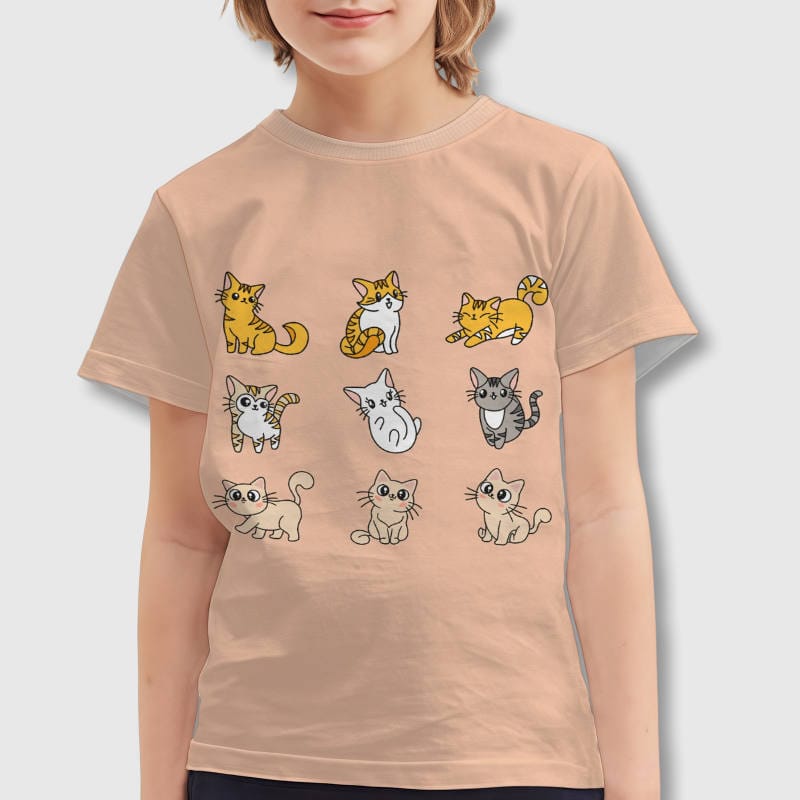 Cute Cartoon Cats Kids T-Shirt For Cat Lovers Gift