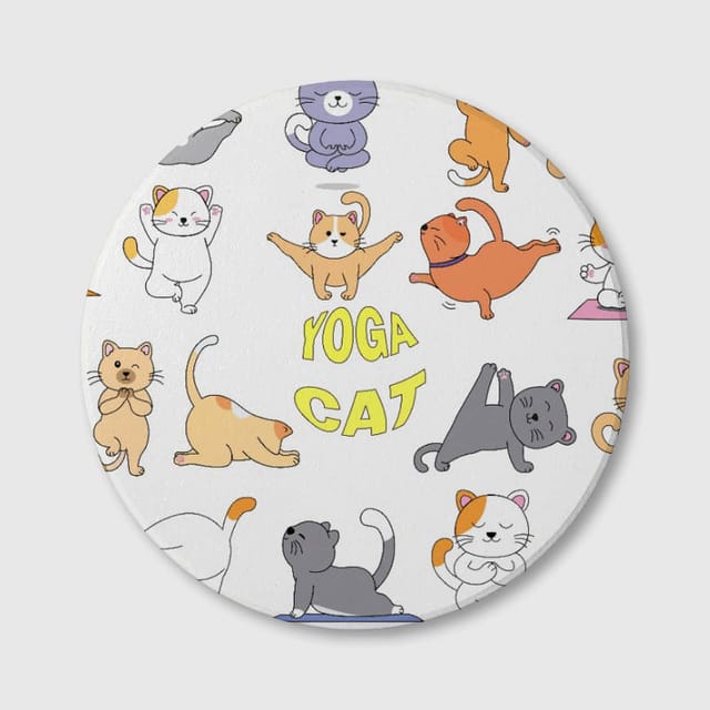 Yoga Cat Round Ceramic Coaster for Cat Lovers Gifts