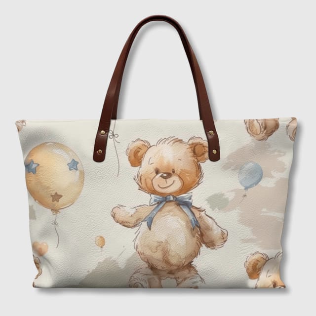 Watercolor Teddy Bear Tote Bag for Women Daily Travel Gift