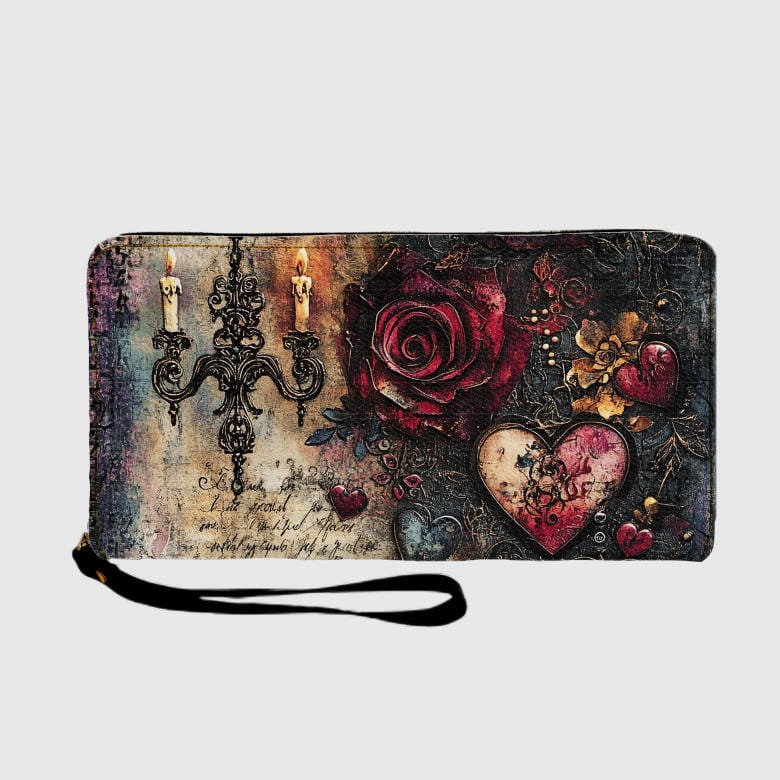Gothic Rose Heart Zip Clutch Wallet for Women Valentine Gift