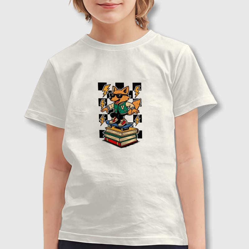 Skateboarding Fox Kids T-Shirt for Back to School Gift