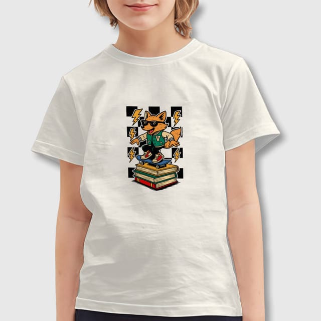 Skateboarding Fox Kids T-Shirt for Back to School Gift