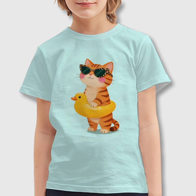 Cute Summer Cat Kids T-Shirt for Cat Lovers Summer Gift