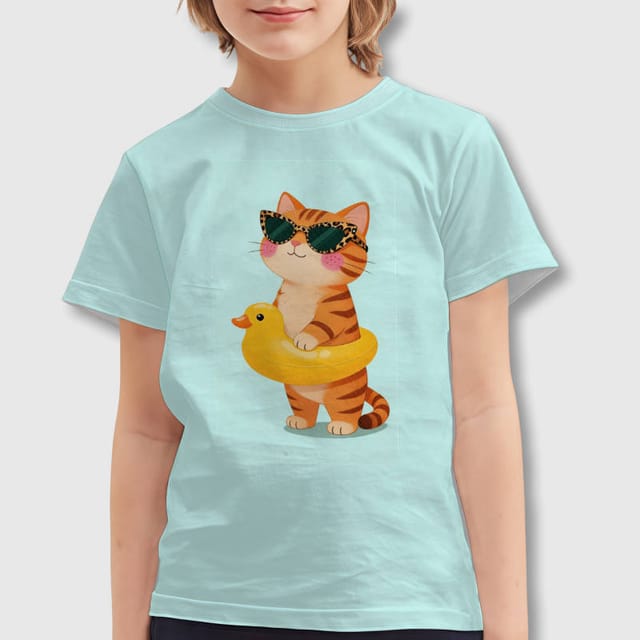 Cute Summer Cat Kids T-Shirt for Cat Lovers Summer Gift
