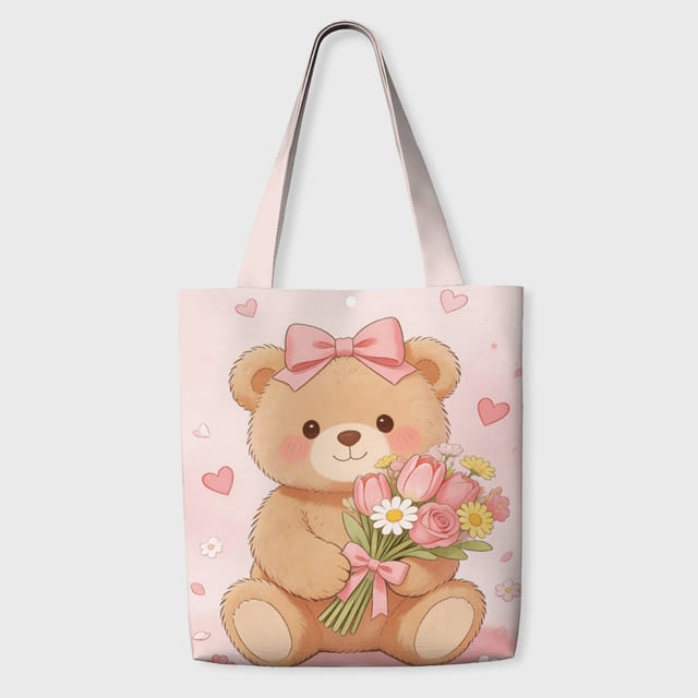 Cute Teddy Bear Tote Bag for Her Valentine Gift