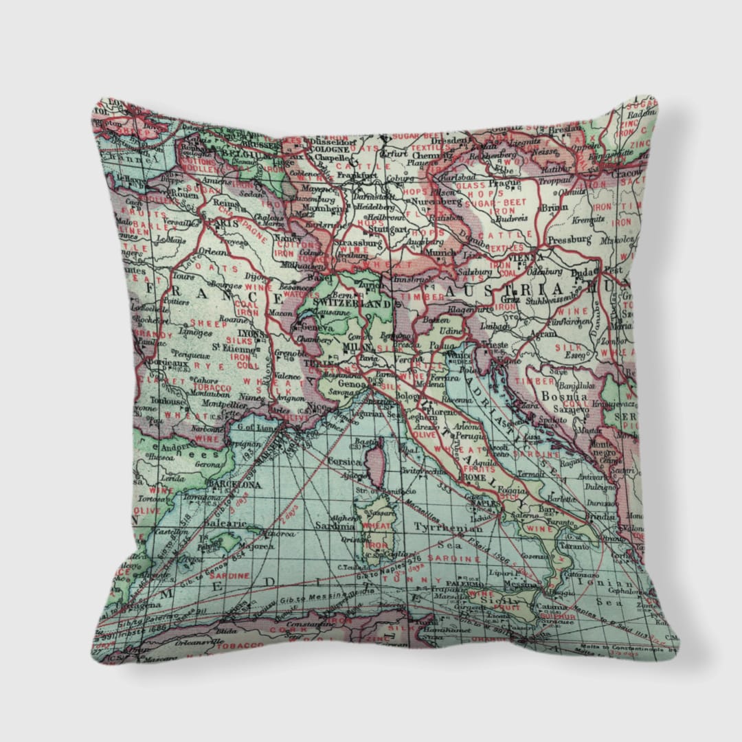 Cartography of Italy and Central Europe Satin Pillow - 1